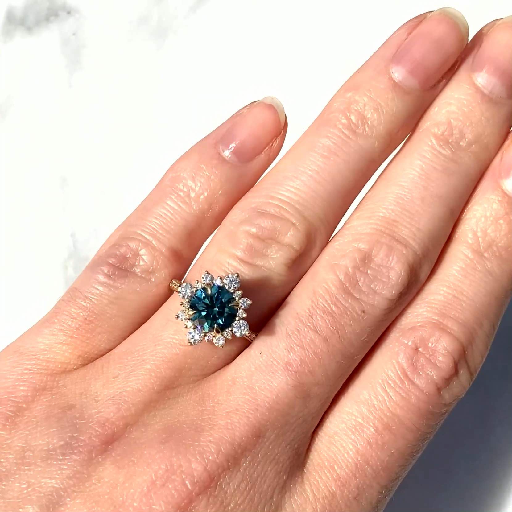 Fancy Daisy Cut Blue Topaz with Diamond Halo Ring – Park City Jewelers